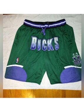 Milwaukee Bucks Green Throwback 1995-96 NBA Season Retro Mesh Basketball Shorts